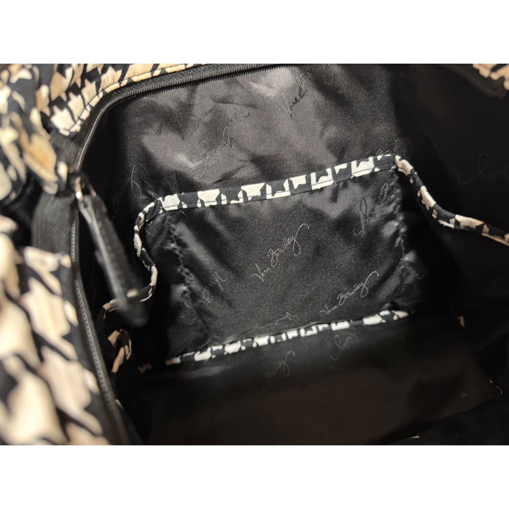 Vera Bradley Houndstooth Quilted Tote Bag Black White Pom Pom Charm Large